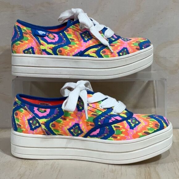 Rocket Dog White Blue Pink Multi-Color Platform Sneakers Women 7 Shoes Canvas - Picture 2 of 10